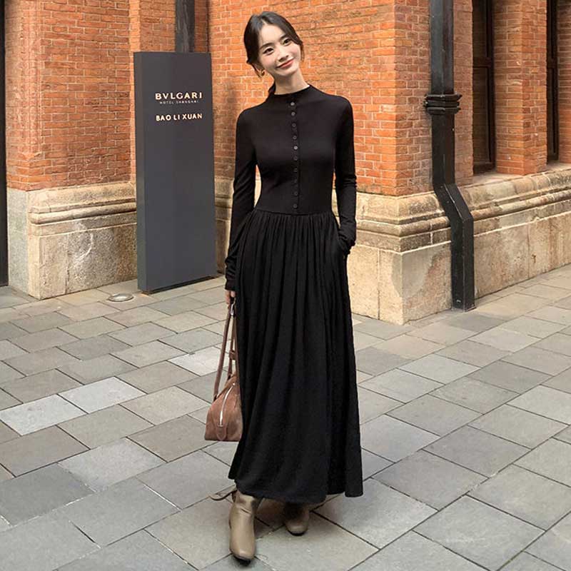 フロントボタンマキシワンピース