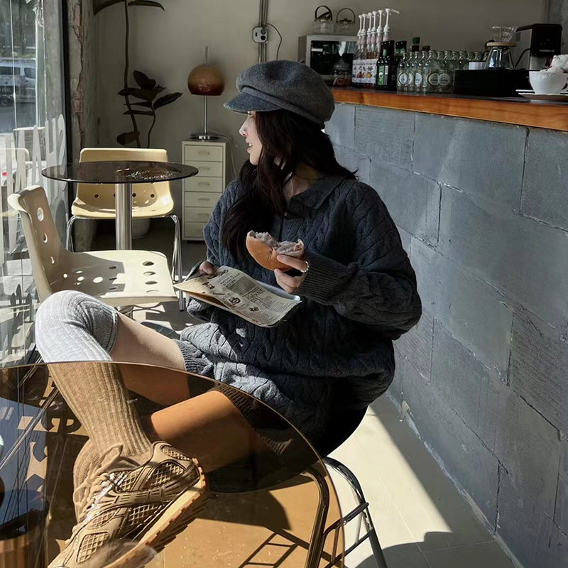 ケーブルニットショートパンツセットアップ