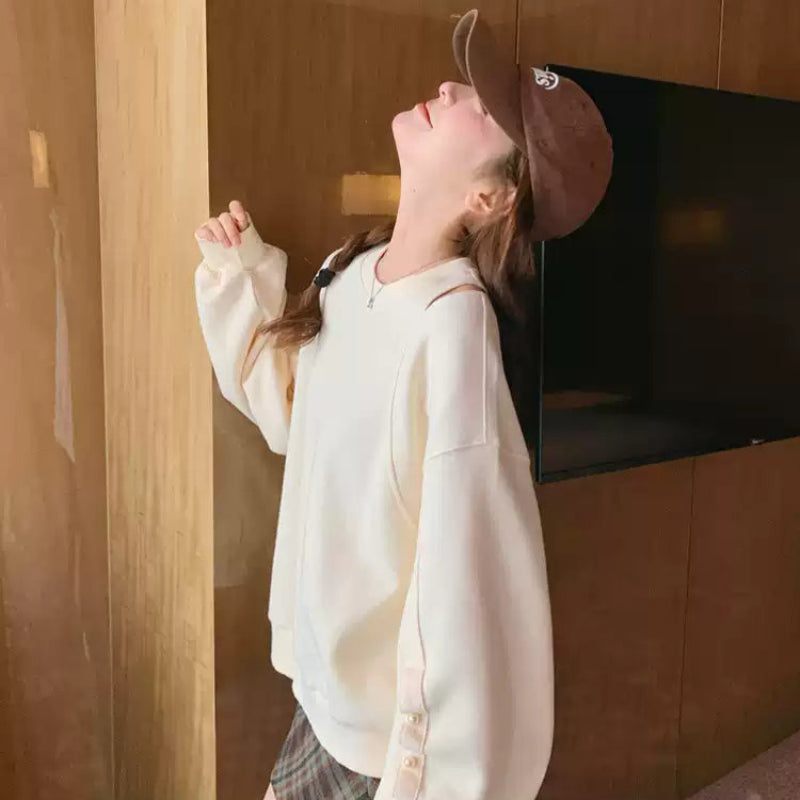 ショルダーカットパールスリーブスウェット