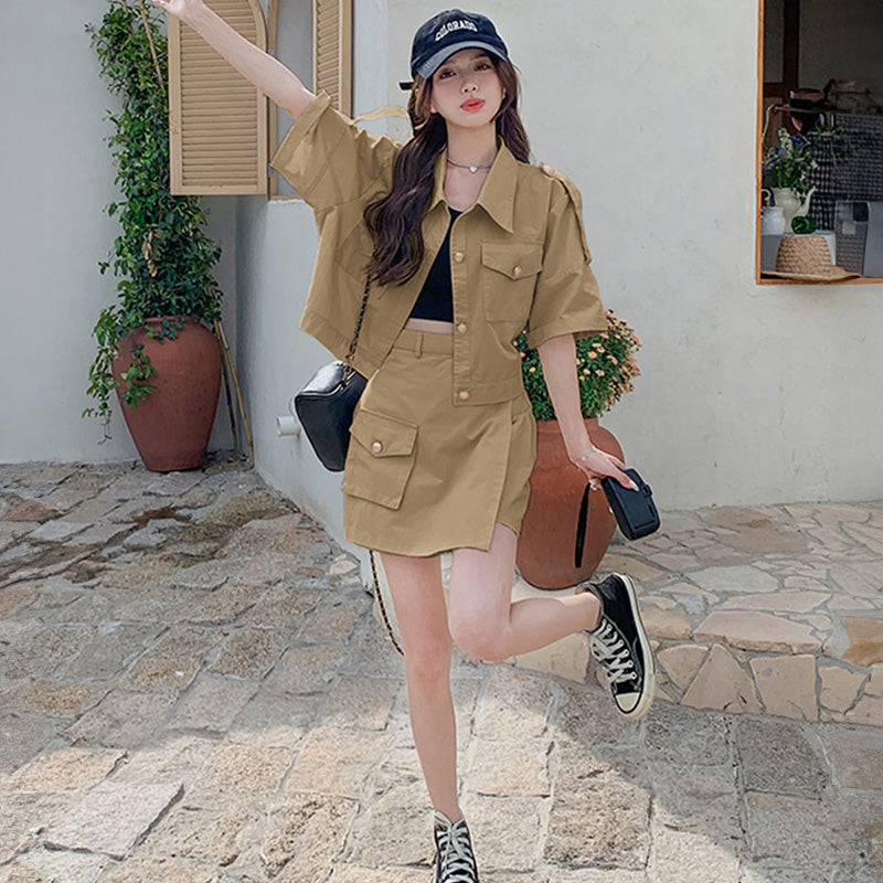 ミリタリーショート丈ジャケット×スカートセット