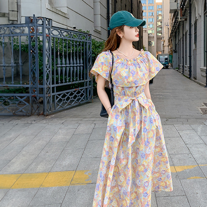 2wayオフショルダーフラワープリントワンピース