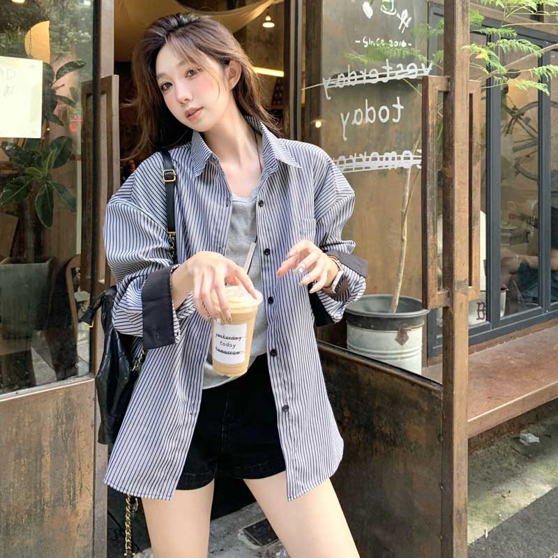 バイカラーストライプオーバーシャツ