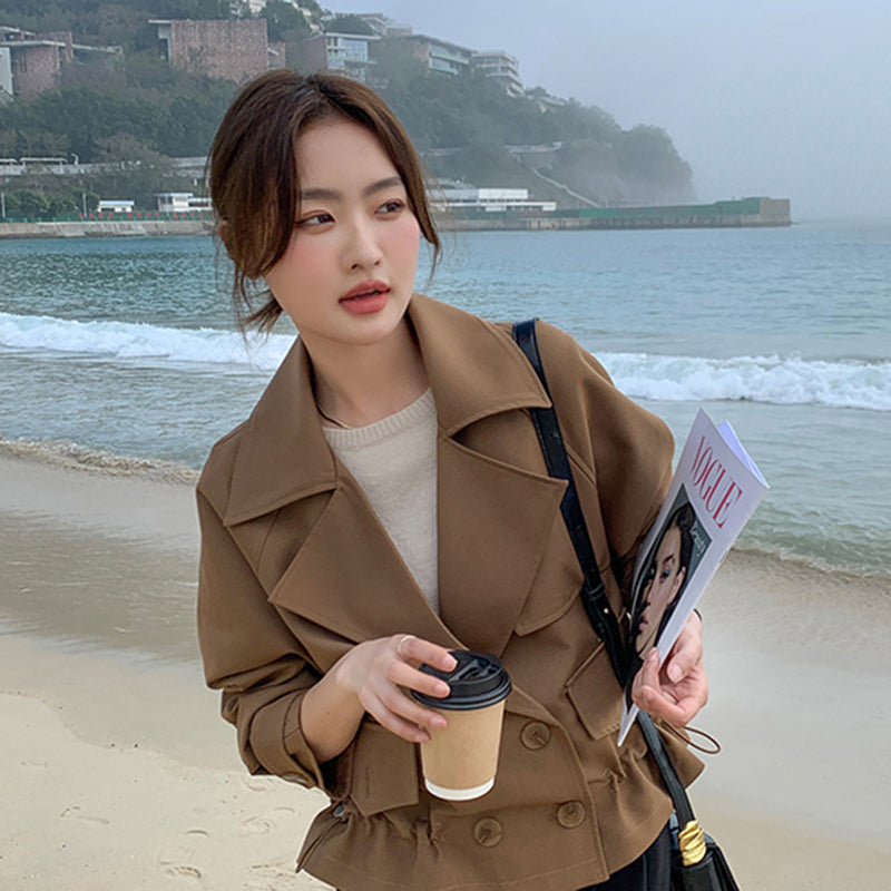 ドローストリングショート丈トレンチ