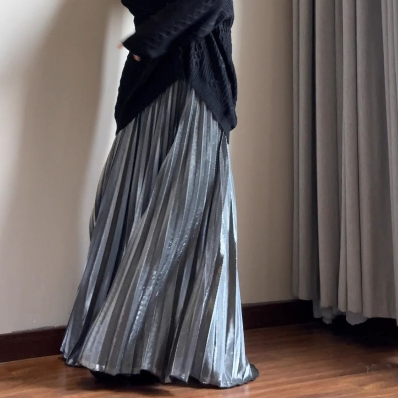 シルバーロングプリーツスカート