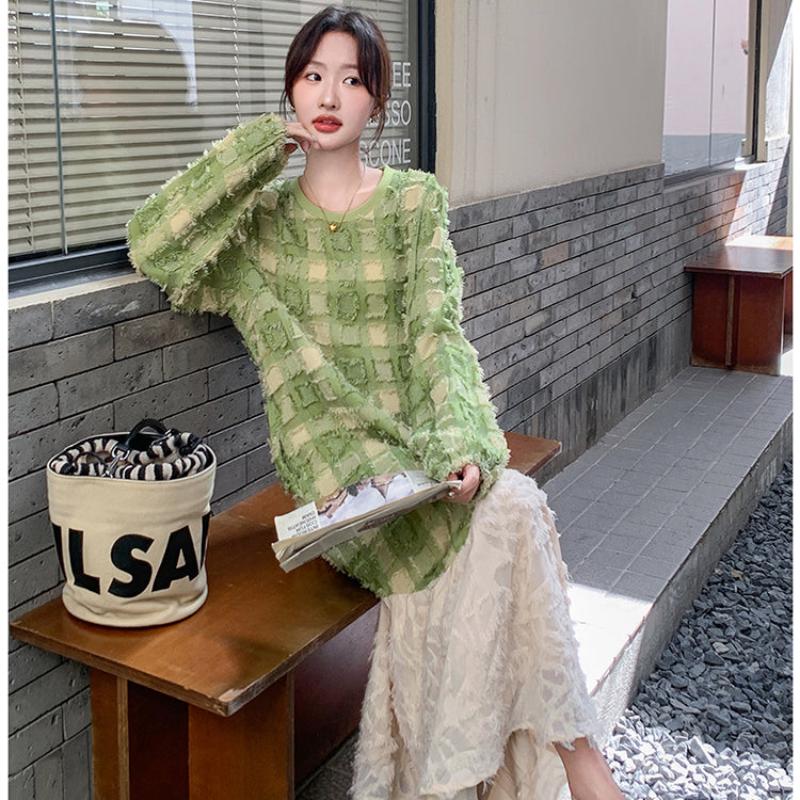 グリーンエンボスチェックワンピース