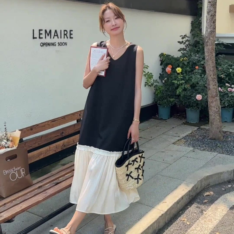 バイカラーノースリーブワンピース