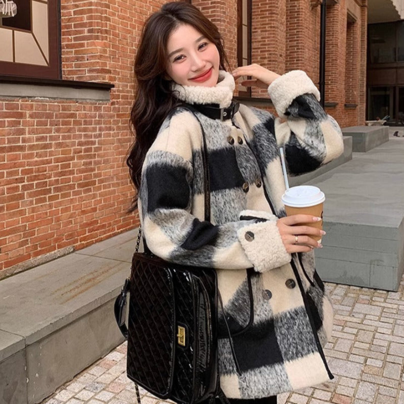 ブロックチェックステンカラージャケット