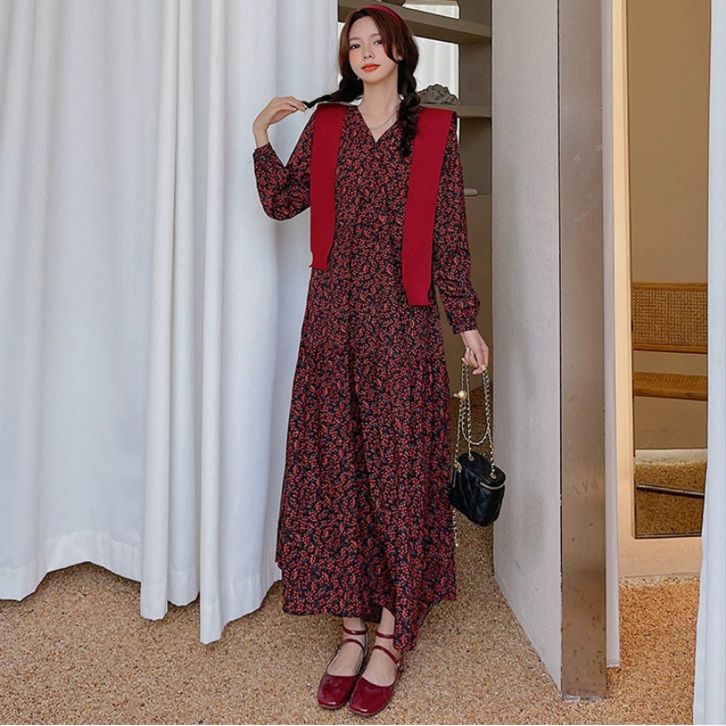 ショール付きスモールフラワーワンピース