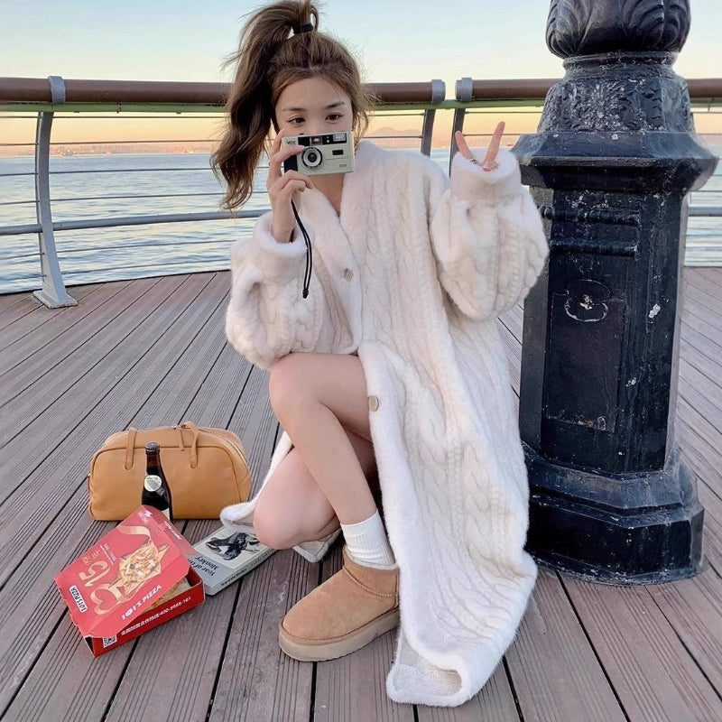 ケーブルデザインロングコート(2colors)