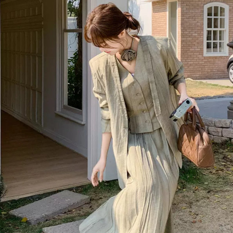 スマッジカラースリーピーススカートスーツ