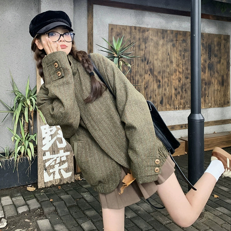 ダブルカフススタンドカラーウールジャケット