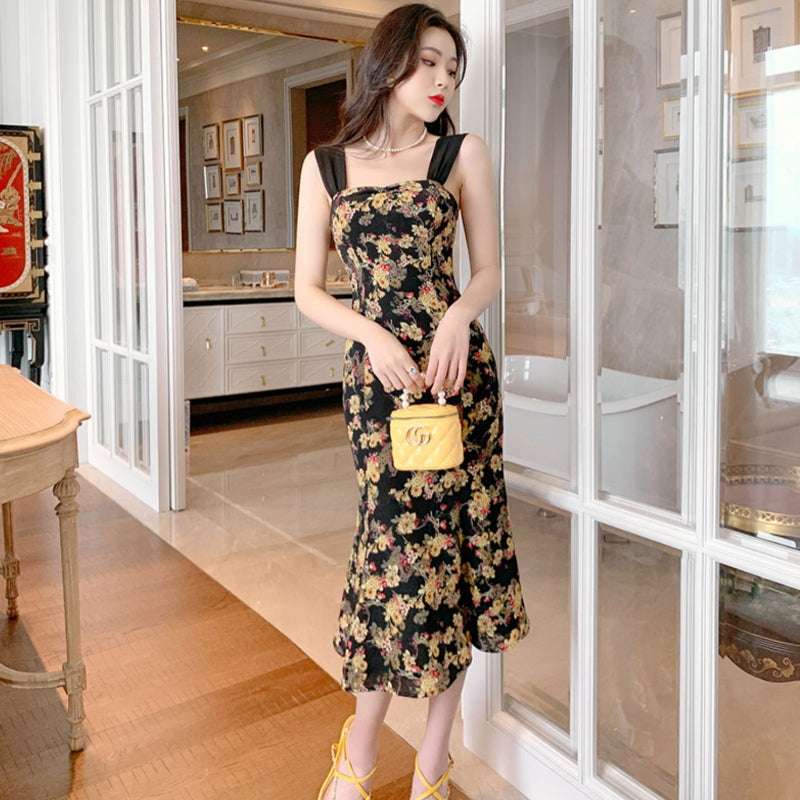 フラワーデザインノースリーブワンピース