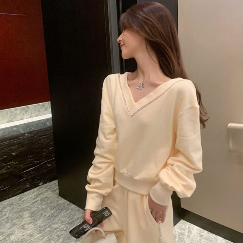 ラメラインスウェットトップス×ボトムスセット