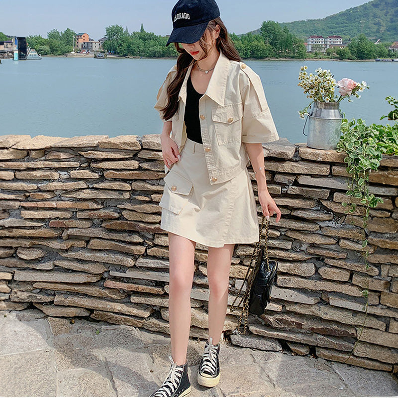 ミリタリーショート丈ジャケット×スカートセット