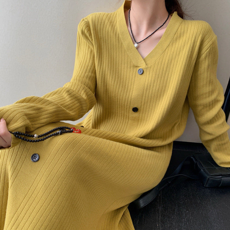 Vネックリラクシーロングニットワンピース(2colors)