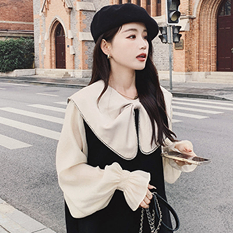 リボンディテールシアーパフスリーブワンピ