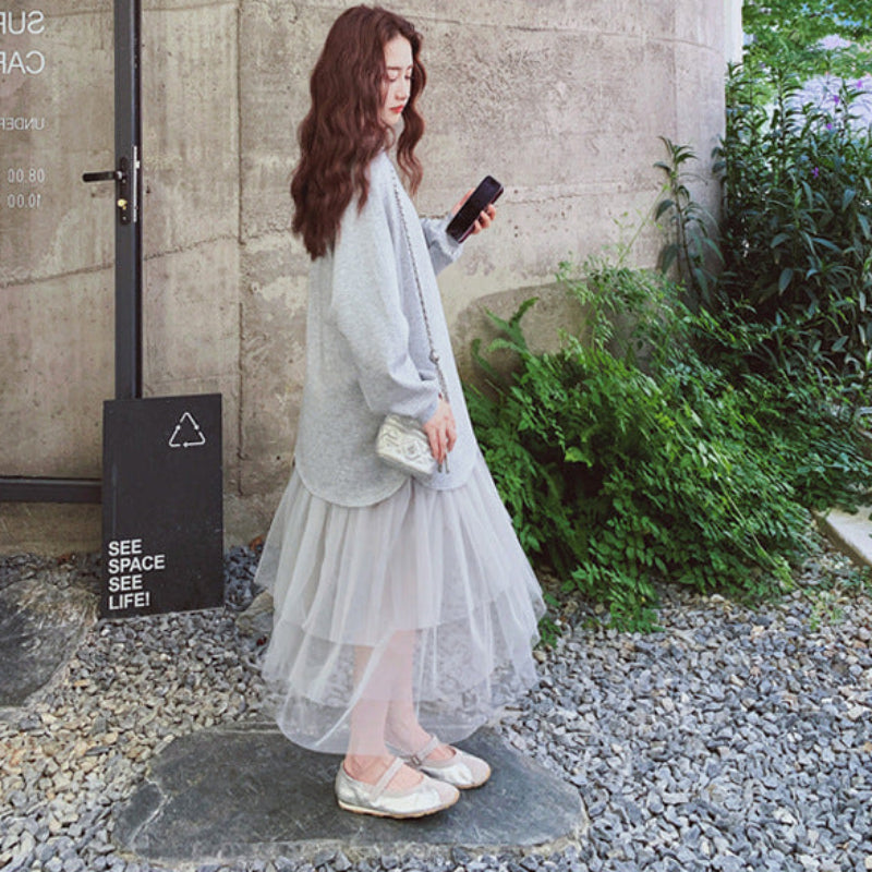 チュールドッキングスウェットワンピース