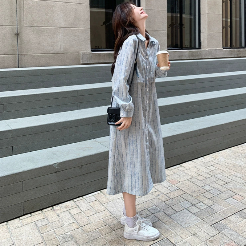 サイドドロストストライプシャツワンピース