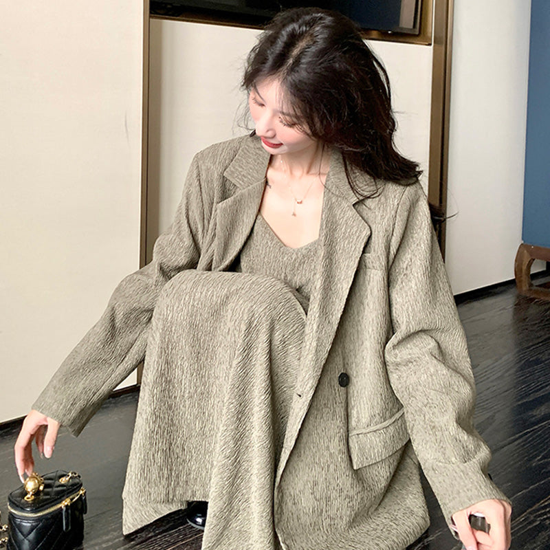 オーバーサイズジャケット×キャミワンピースセット