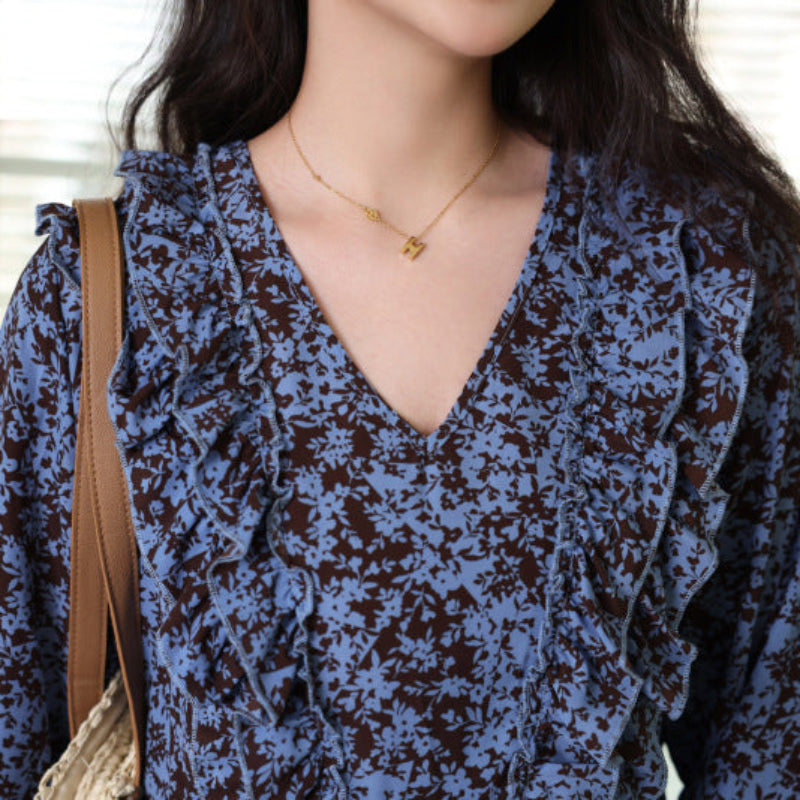 シフォンフラワーフリルワンピース