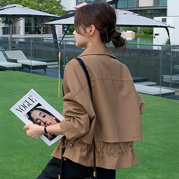 ドローストリングショート丈トレンチ