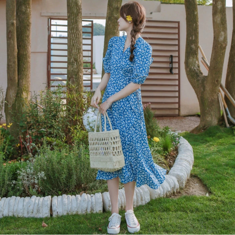 小花柄カシュクールワンピース