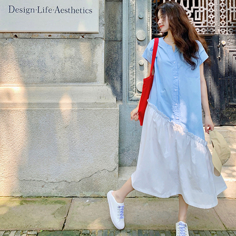 アシンメトリー切り替えシャツワンピース