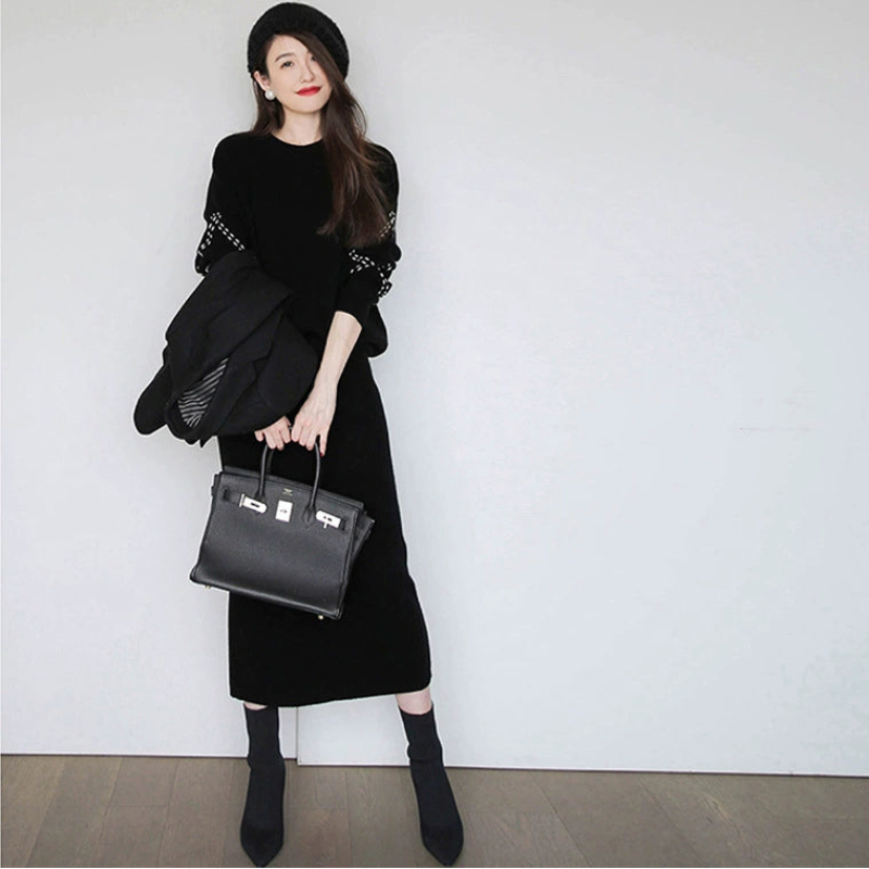 ステッチスリーブニット×スカートツーピースセット(3colors)