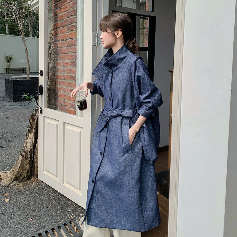 オーバーサイズデニムロングコート×トートバッグ
