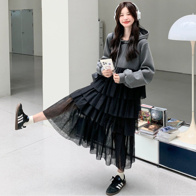 チュールドッキングパーカーワンピース