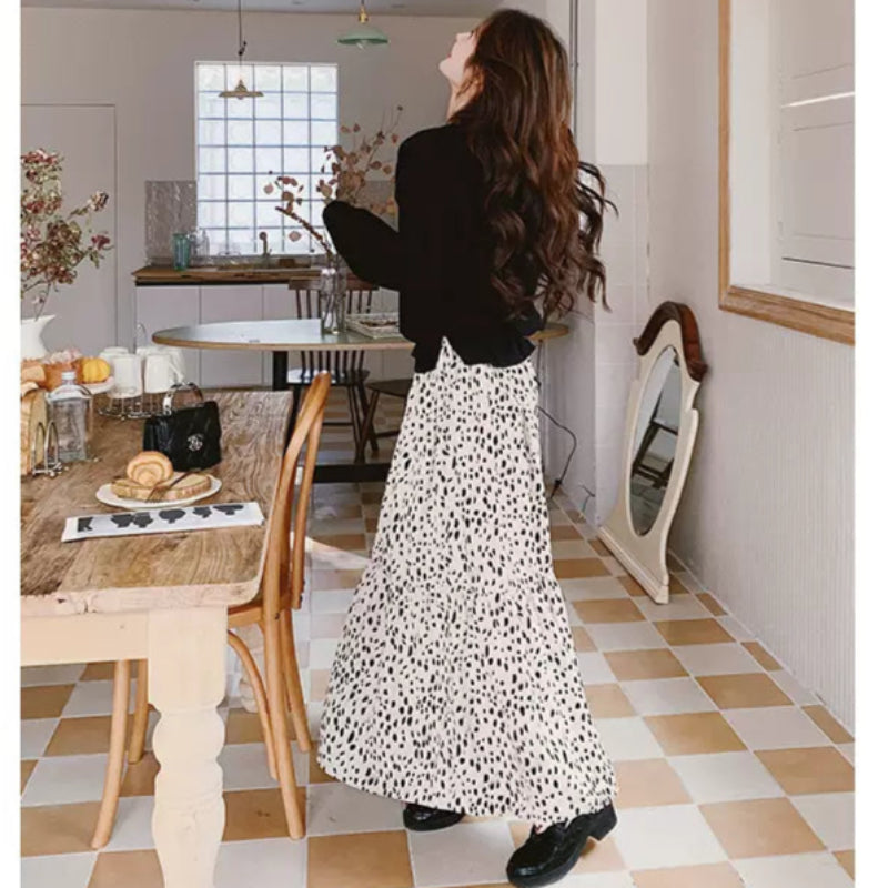 【即納】Vネックトップス×ダルメシアンスカートドッキングワンピース