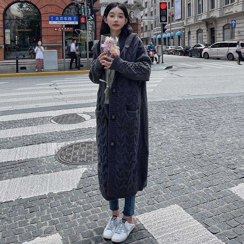 フーデッドケーブルロングカーディガン(5colors)