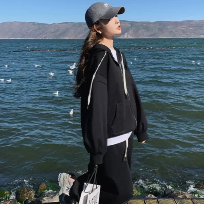 オーバーサイズパーカー×スリットスカートセット