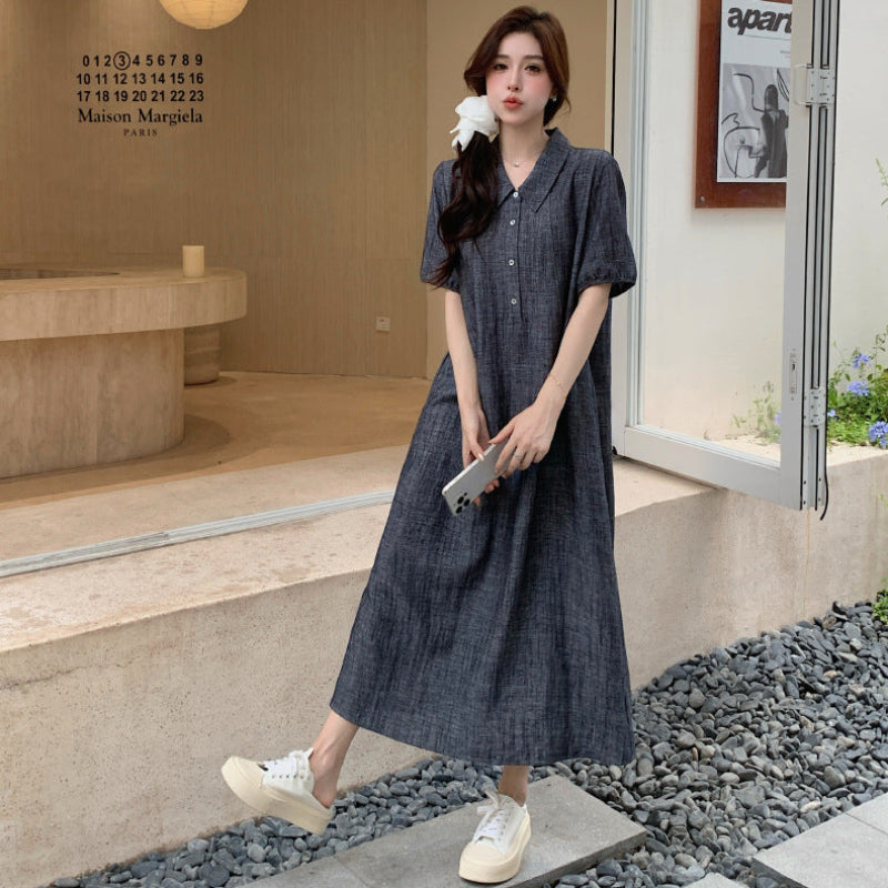 グレーハーフスリーブシャツワンピース