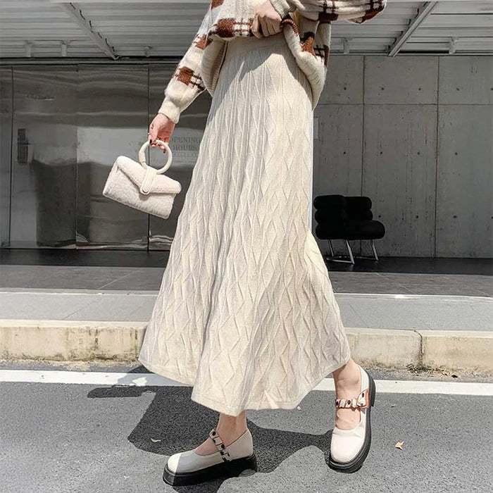 ジオメトリック柄フレアニットスカート(4colors)