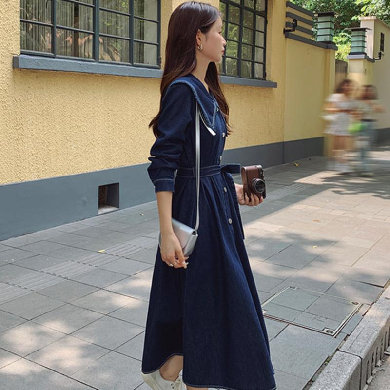 ビッグカラーデニムワンピース