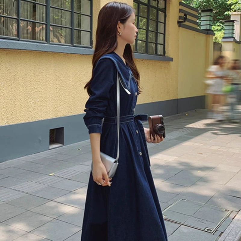 ビッグカラーデニムワンピース