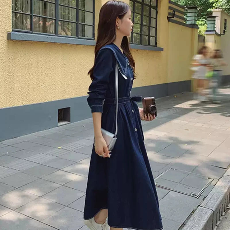 ビッグカラーデニムワンピース