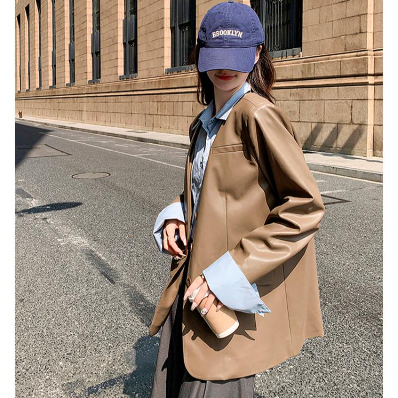 ノーカラーVラインPUレザージャケット