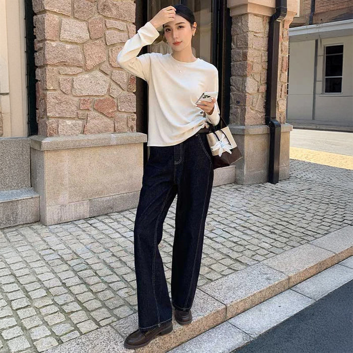 ハイウエストワイドストレートデニムパンツ