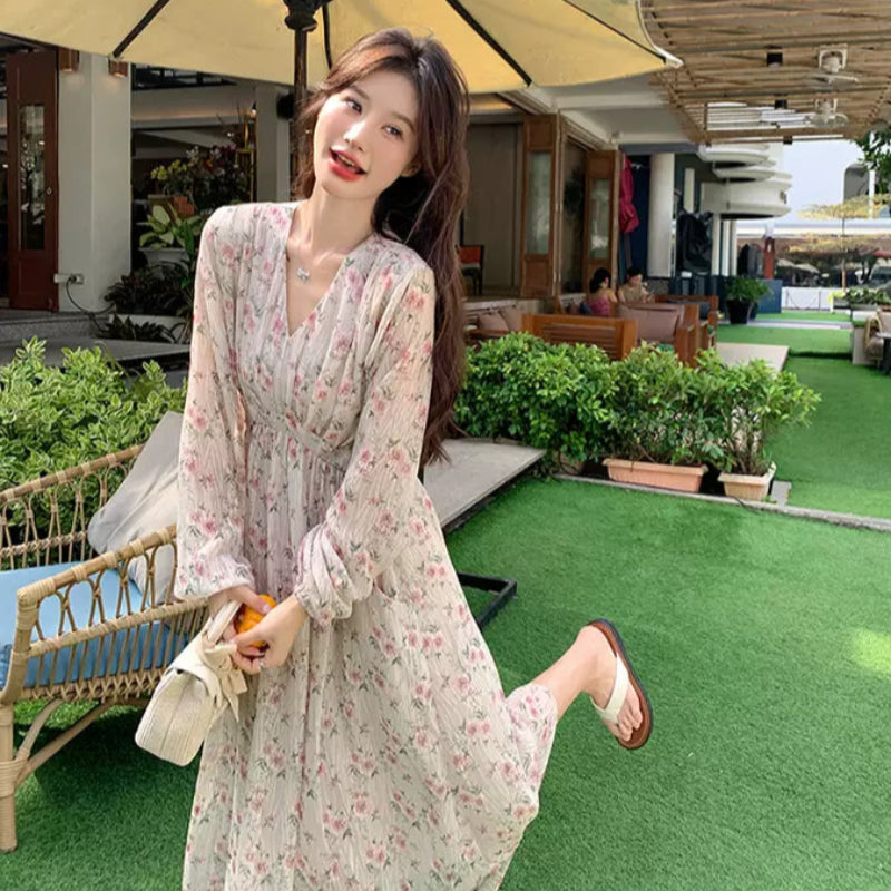 フローラルVネックワンピース(2colors)