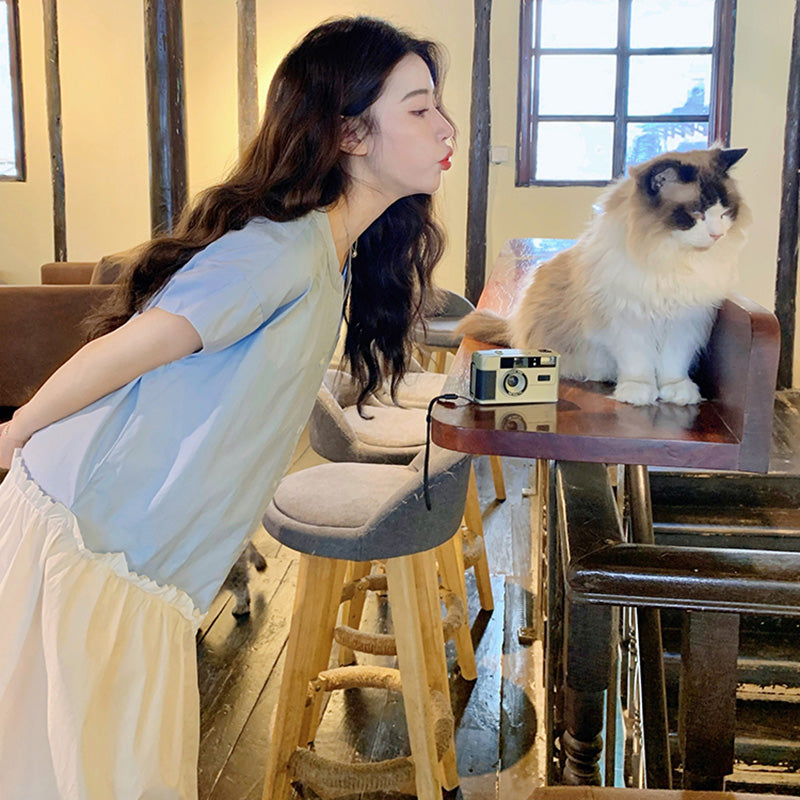 アシンメトリー切り替えシャツワンピース