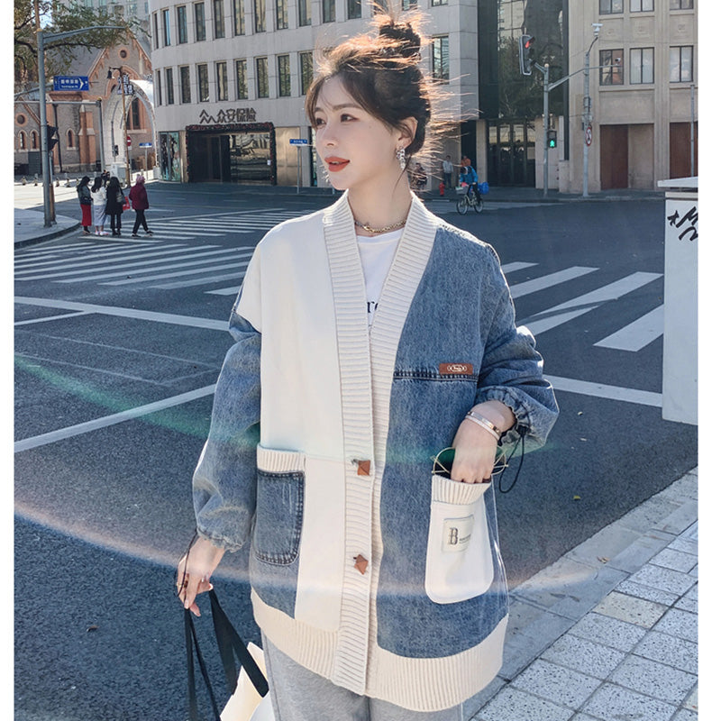 異素材MIXデザインニット×デニムジャケット