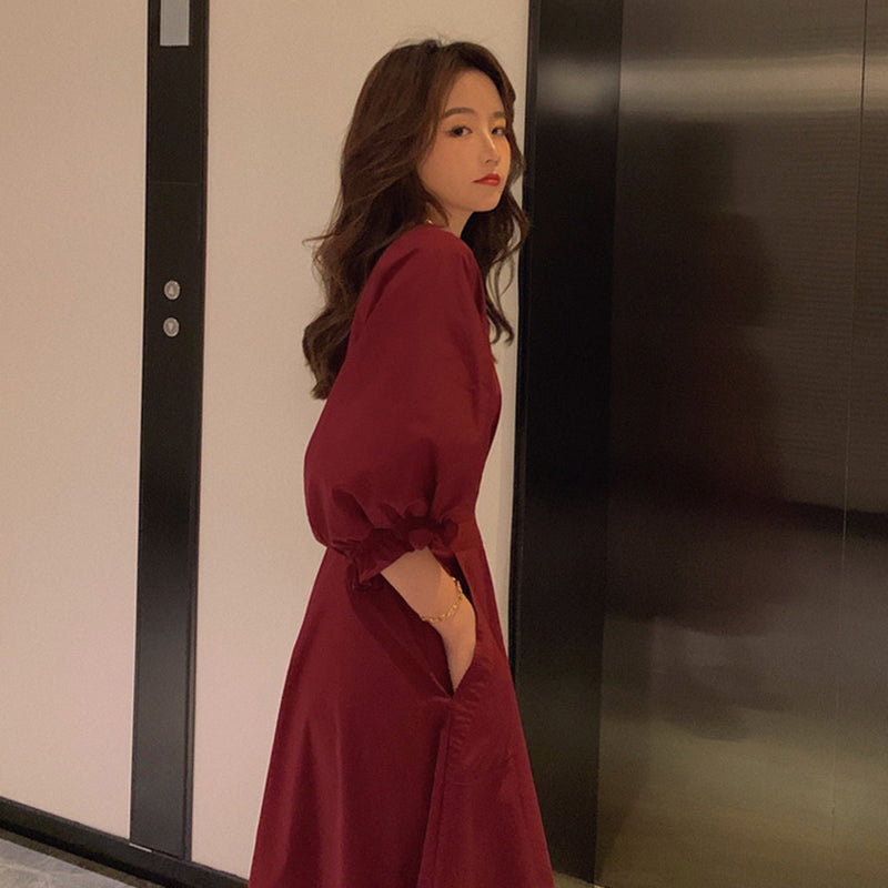 パフスリーブフレアワンピース(2colors)