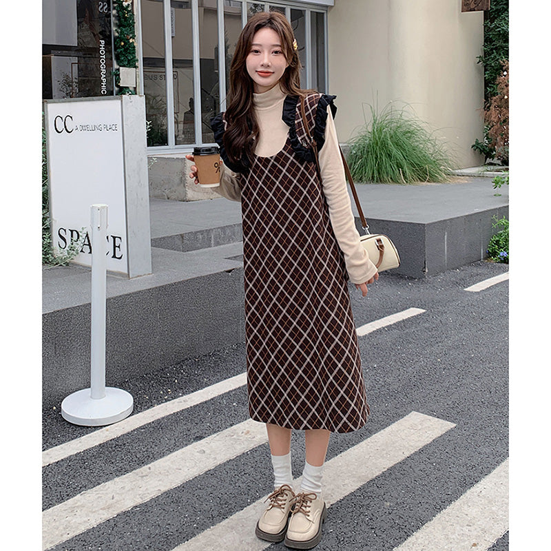 Aラインチェック柄ジャンパースカート(2colors)