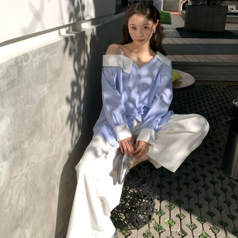 アシンメトリー配色カラーシャツ(2colors)