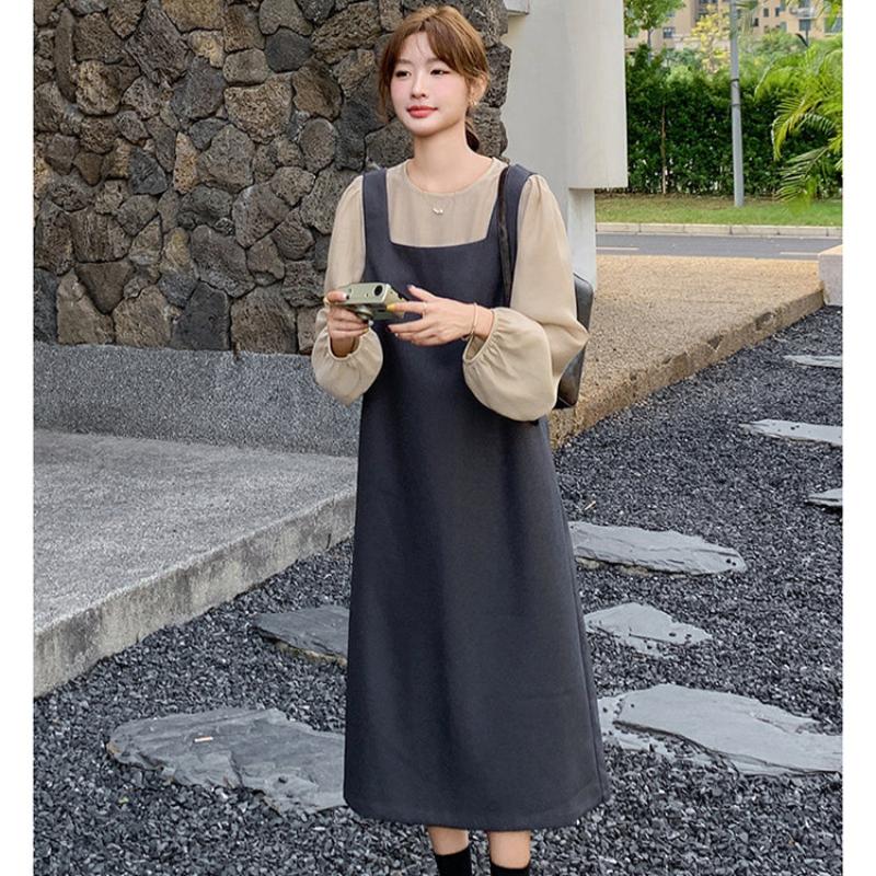 ノーカラーブラウス×バックリボンワンピースセットアップ