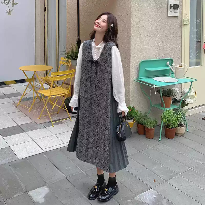 サイドプリーツ切り替えワンピース