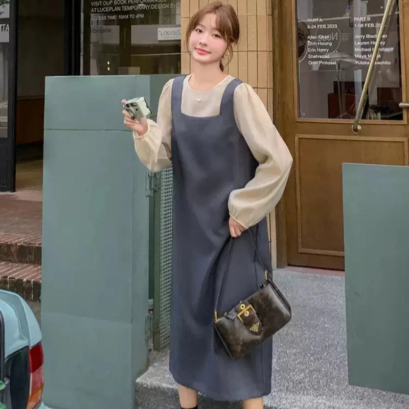 ノーカラーブラウス×バックリボンワンピースセットアップ