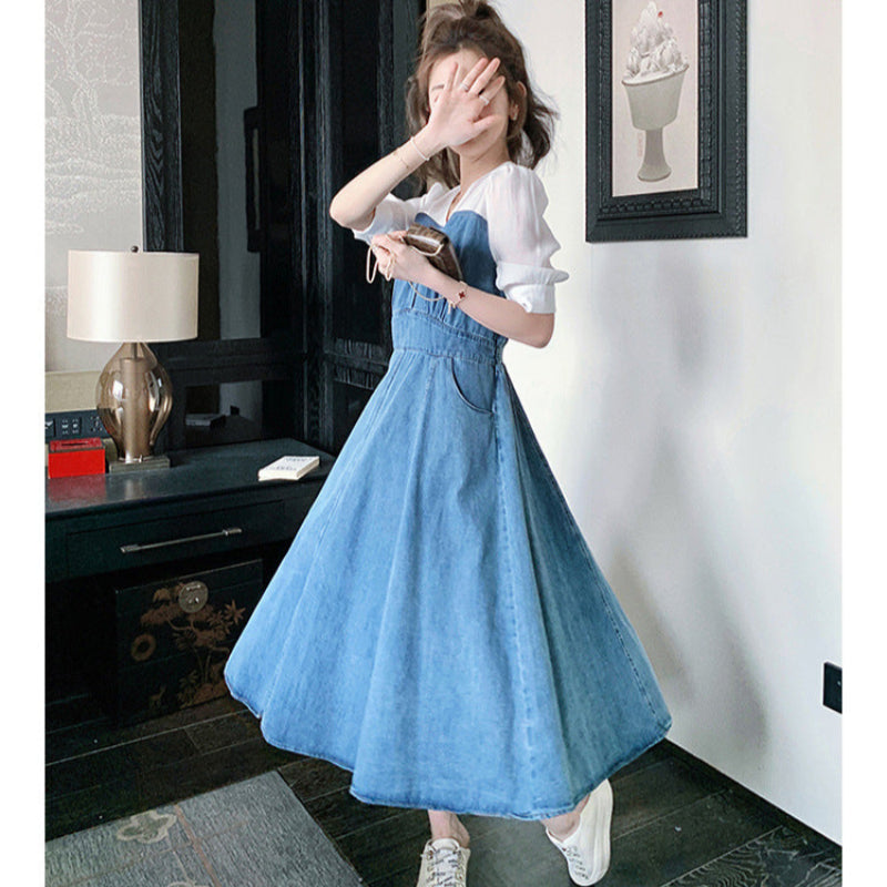 カットソードッキングデニムワンピース